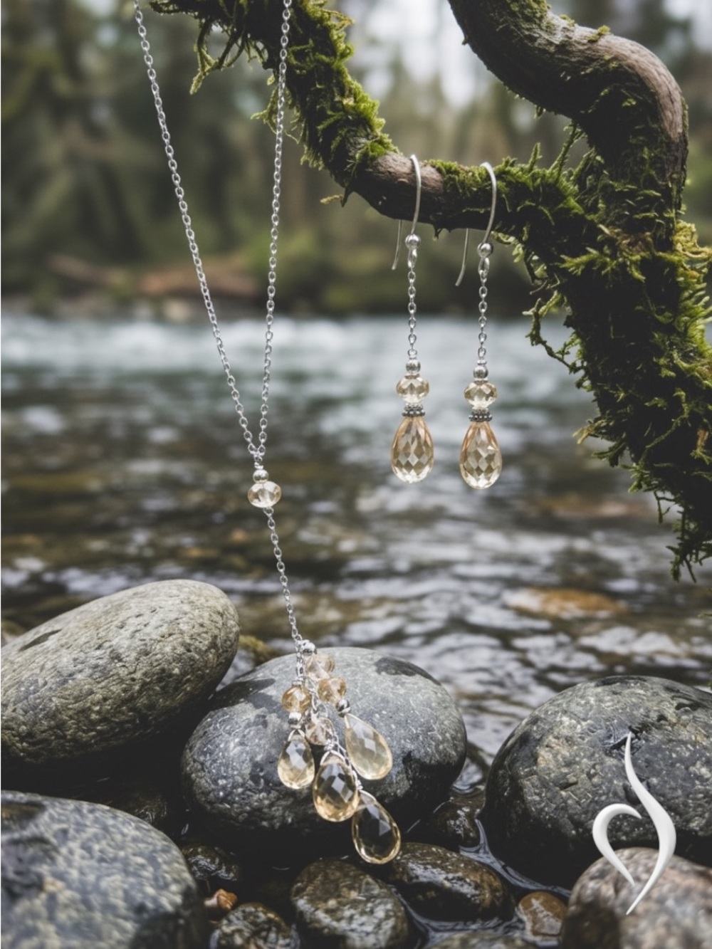 Citrine Teardrop Lariat Necklace & Earrings